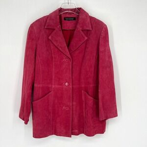 Dialogue Leather Jacket Womens L/XL Pink Classic Feminine‎ Cozy Blazer Preppy